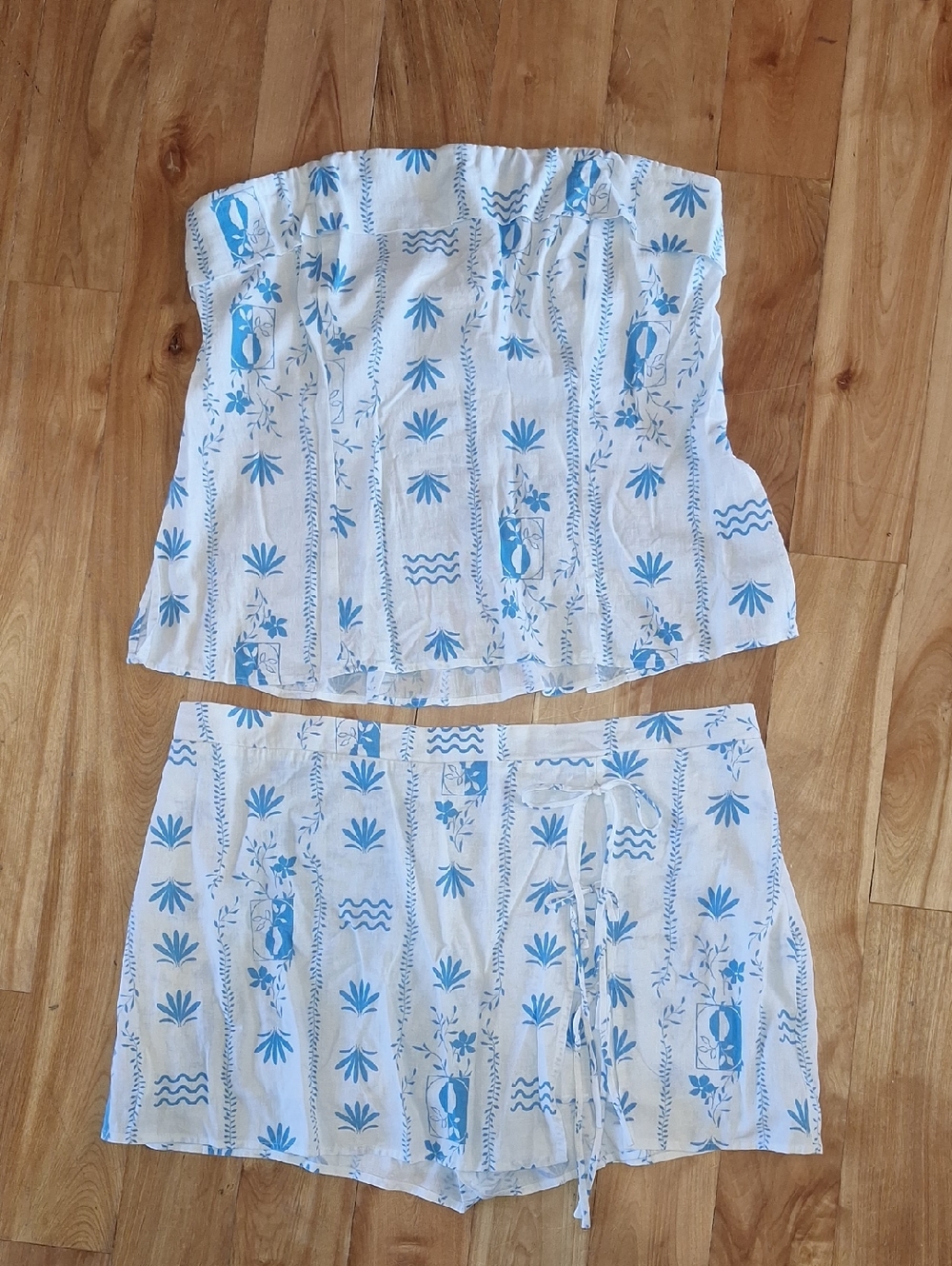Wild Fable Blue & White Floral 2 Piece Skort Set Linen Blend XXL - Picture 2 of 14